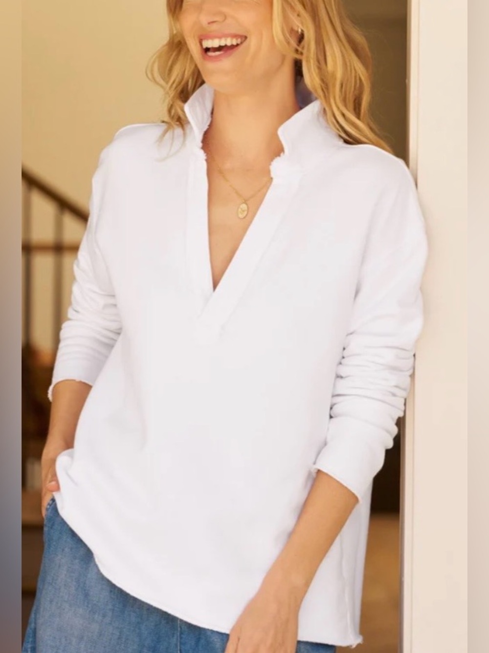 Frank & Eileen Patrick Henley Popover Triple Fleece White Small